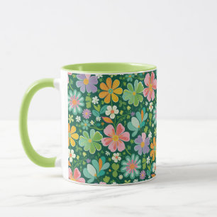 Taza Flores Silvestres Pastel En Naranja Púrpura Rosa Y