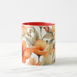 Taza Flores silvestres rojas acuarela arte