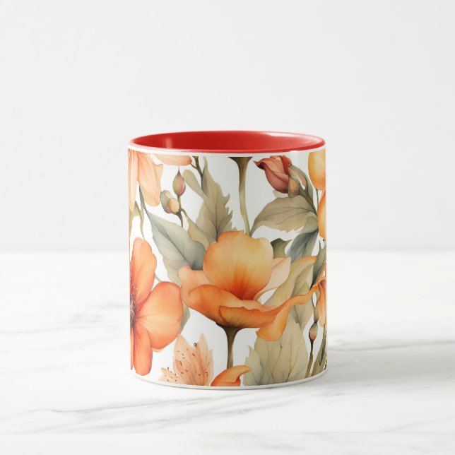 Taza Flores silvestres rojas acuarela arte (Centro)