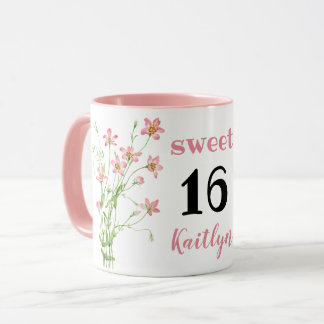 Taza Flores silvestres rosadas dulces 16 cumpleaños per