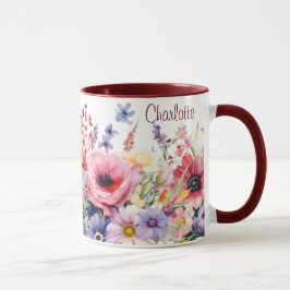 Taza Flores Springtime agregar Nombre Regalo Café