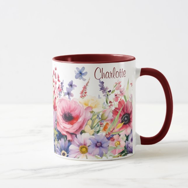 Taza Flores Springtime agregar Nombre Regalo Café (Derecha)