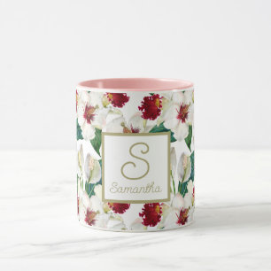 Taza Flores Tropicales Veraniegas Rojas y Blancas Perso