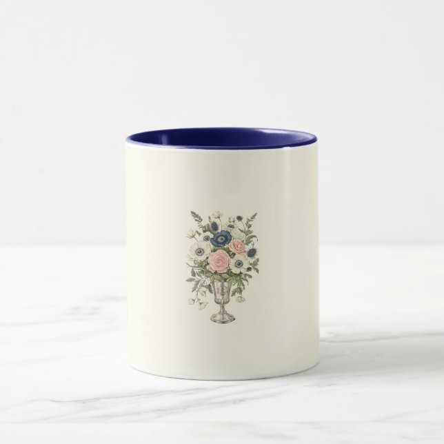 Taza Flores verdes de marfil rosado de malva azul (Centro)