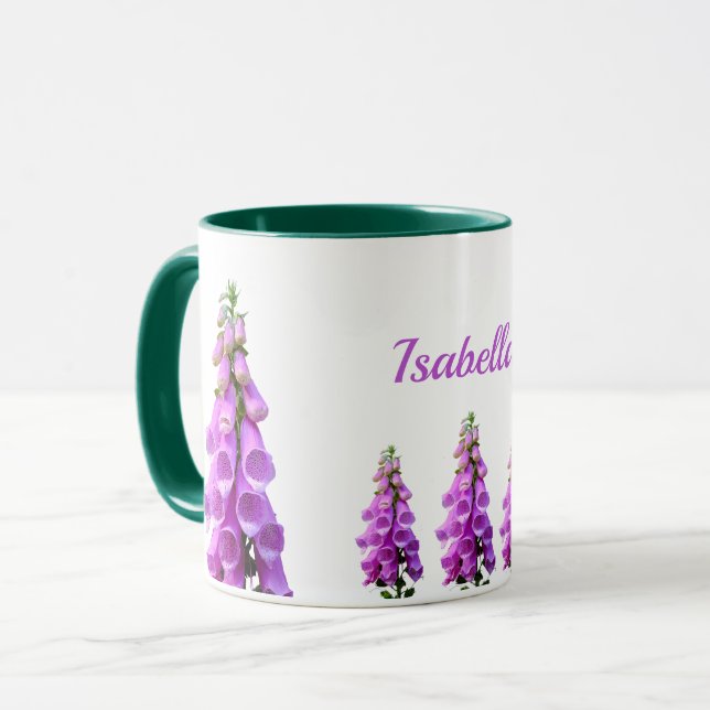 Taza Flores violetas blancas rosadas nombre floral (Anverso izquierdo)