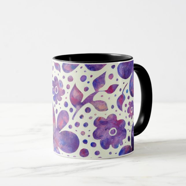Taza Flores violetas románticas y deja el arte original (Anverso derecho)
