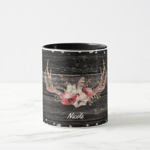 Taza Flores y astas glam rústicas de campo Chic Boho