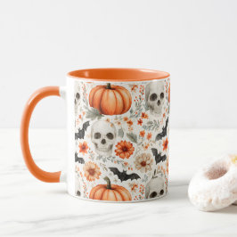 Taza Flores y calabazas de Halloween