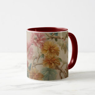 Taza Flores y frutas exquisitas. Estilo francés vintage