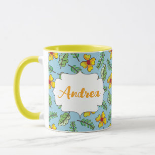 Taza Flores y hojas amarillas del país Nombre Mug