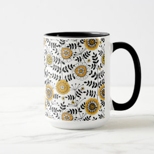 Taza Flores y hojas de perro en amarillo y negro