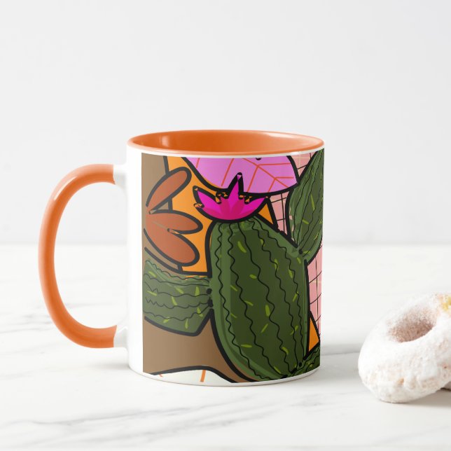 Taza Flores y hojas tropicales abstractas (Con donut)