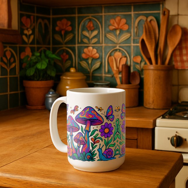 Taza Flores y hongos psicodélicos retro (Subido por el creador)