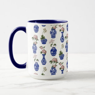 Taza Flores y jarrones azules de chinoiserie