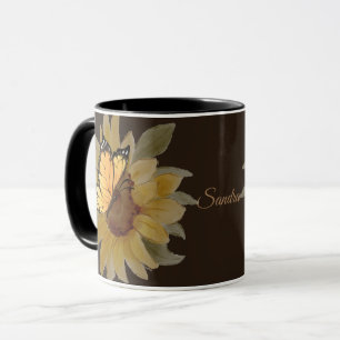 Taza Flores y mariposas acuarelas personalizadas
