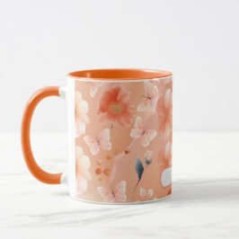 Taza Flores y mariposas naranjas y de pastas