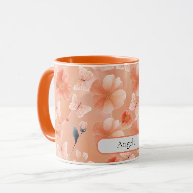 Taza Flores y mariposas naranjas y de pastas (Anverso izquierdo)