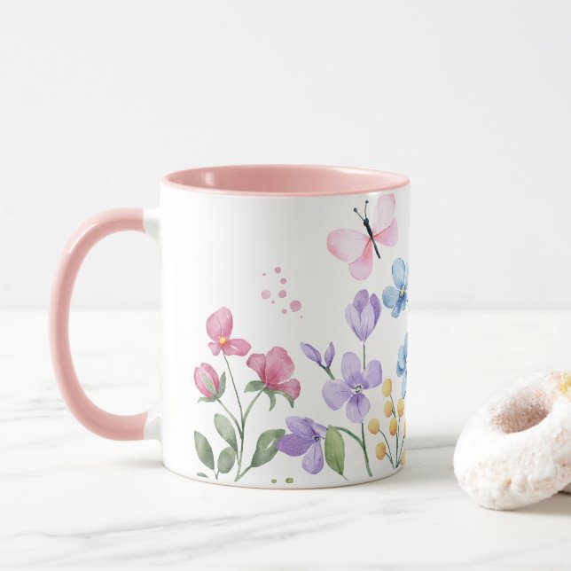 Taza Flores y mariposas silvestres (Con donut)