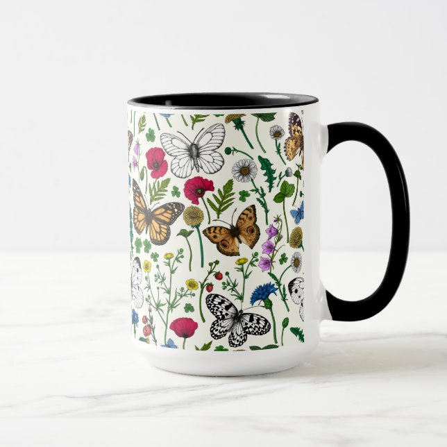 Taza Flores y mariposas silvestres en blanco (Derecha)