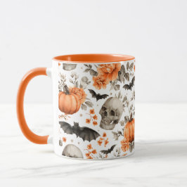 Taza Flores y murciélagos de cráneo de Halloween