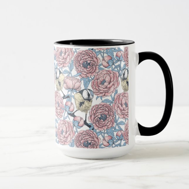 Taza Flores y pájaros de peones (Derecha)