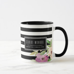 Taza Flores y rayas de la acuarela