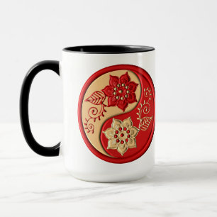 Taza Flores Yin Yang de Rojo y Dorado