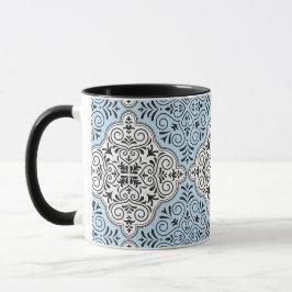 Taza Floritura de patrón rococó azul