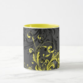 Taza Floritura floral en blanco y negro