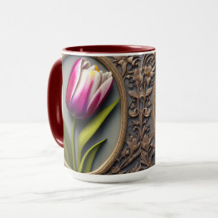Taza FlowElegance: Tulipán rosa en diseño Art Nouveau