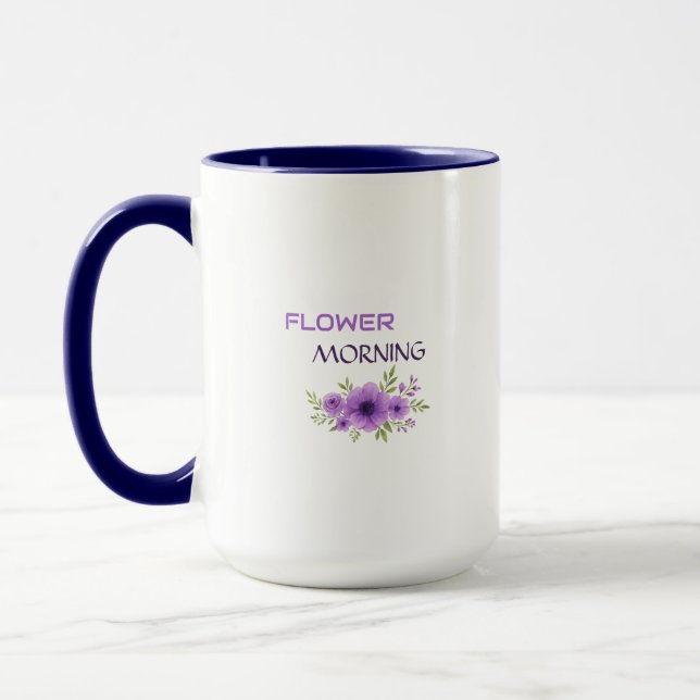 Taza Flower Morning — Elegant Purple Floral Mug Design (Izquierda)
