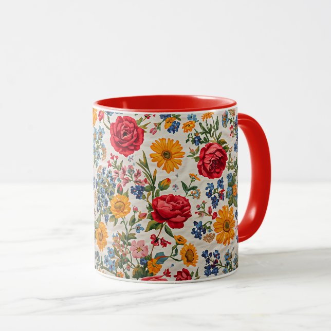Taza Flowers Everywhere, colorful design, (Anverso derecho)