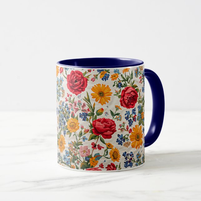 Taza Flowers Everywhere, colorful design, (Anverso derecho)