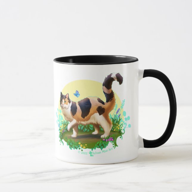 Taza Fluffy Calico Cat con mariposa (Derecha)