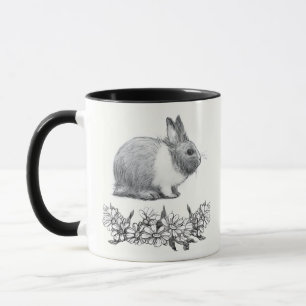 Taza Fluffy el conejo. Dibujo de lápiz Monocromo Negro