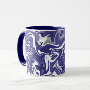 Taza Flujo abstracto con azul marino, blanco y gris