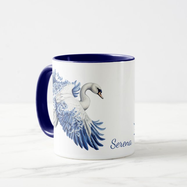 Taza Flying Blue Swan Floral Monogram (Anverso izquierdo)