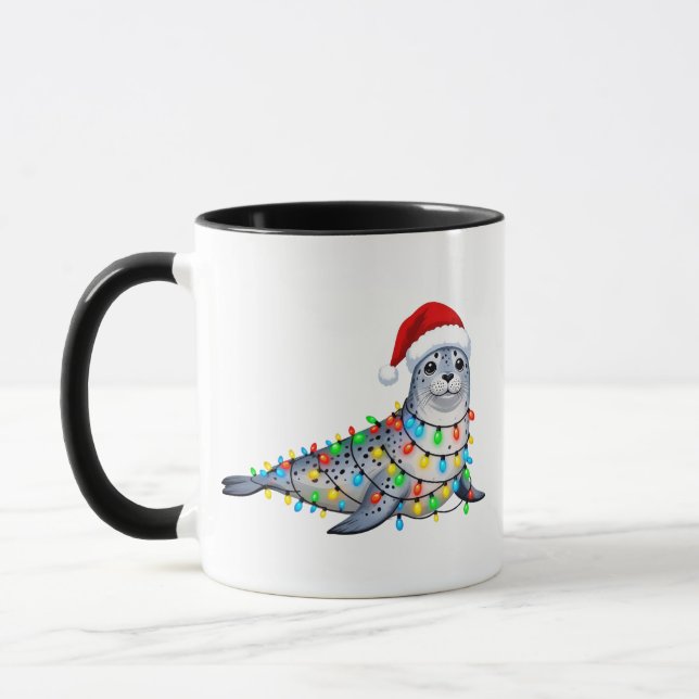 Taza Foca festiva cubierta de luces de Navidad (Izquierda)