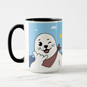 Taza Foca guiñando con bandana haciendo el signo Shaka