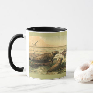 Taza Focas leopardo antiguas junto al océano, animales 