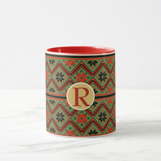 Taza Folklore Mug Monograma personalizado rojo VERDE ac (Centro)