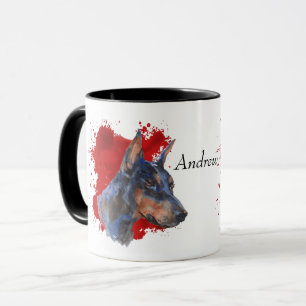 Taza Fondo abstracto rojo Doberman negro Pinscher