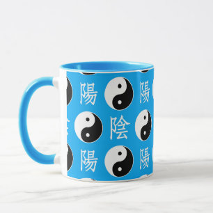 Taza Fondo azul Patrón chino de Yinyang