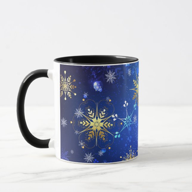 Taza Fondo azul XMAS con copos de nieve dorados (Izquierda)