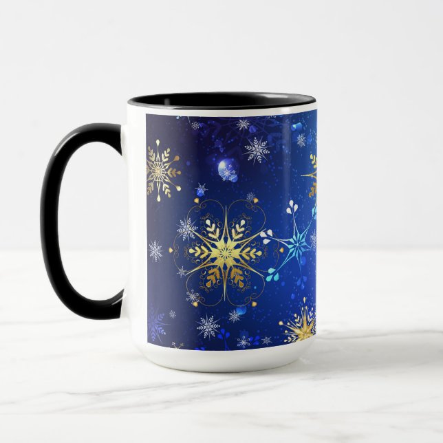 Taza Fondo azul XMAS con copos de nieve dorados (Izquierda)