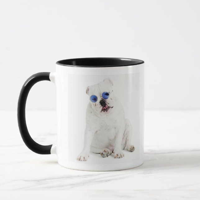Taza fondo blanco, bulldog blanco, azul teñido (Izquierda)
