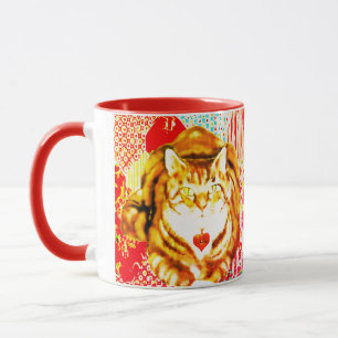 Taza Fondo Caprichoso Gato Amarillo Tigre Rojo