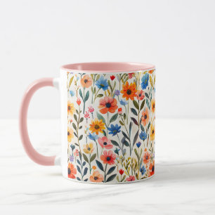 Taza Fondo de flores silvestres de acuarela de primaver