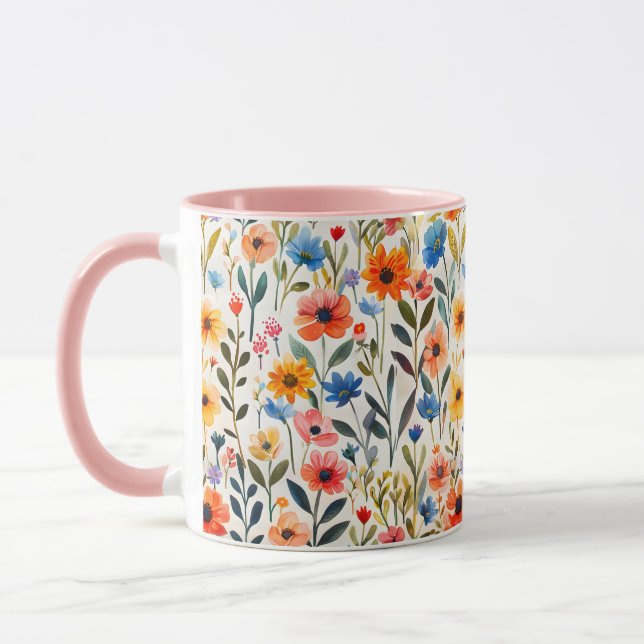 Taza Fondo de flores silvestres de acuarela de primaver (Izquierda)