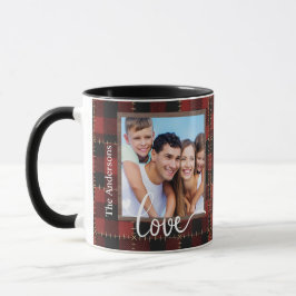 Taza Fondo de Plaid Búfalo Rojo Rústico con Foto Famili